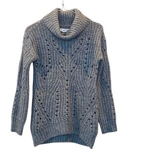 Treasure & Bond Wool Blend Pointelle Chunky Knit Turtleneck Sweater Gray Medium